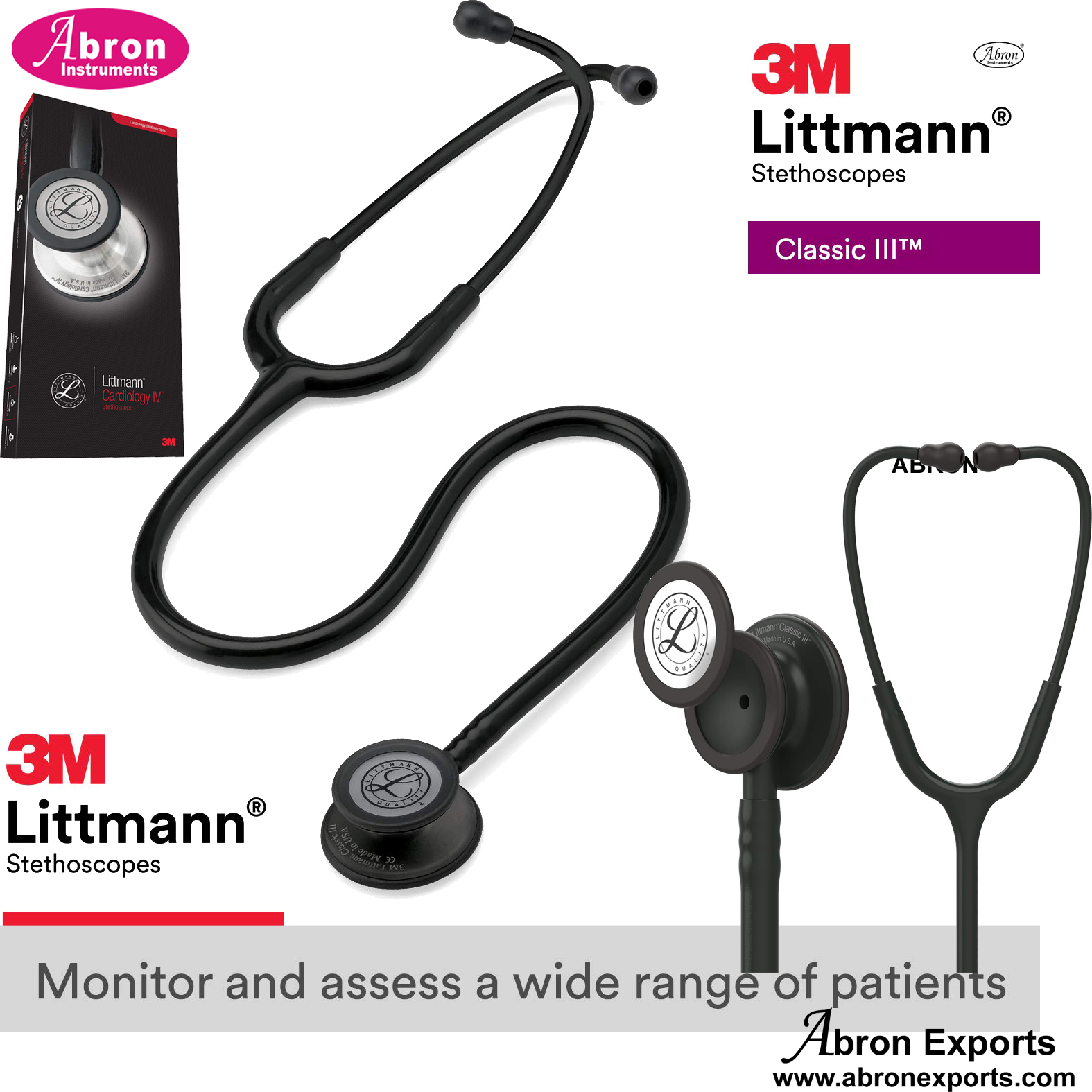 Stethoscope Littmann Classic III Cardiac With Sensitive Chest Piece 3M Diagnostic 3M Plum Tube 27 Inch Abron AB-2751STLC3 